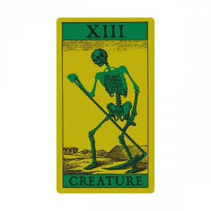 CREATURE DEATH CARD VINYL STICKER GREEN/BLACK 2.75X5"